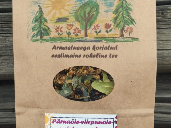 Pärnaõie-viirpuuõie-naistepuna tee koos õunmündi ja mustsõstramarjadega 50 g Pärnaõie-viirpuuõie-naistepuna tee koos õunmündi ja mustsõstramarjadega 50 g